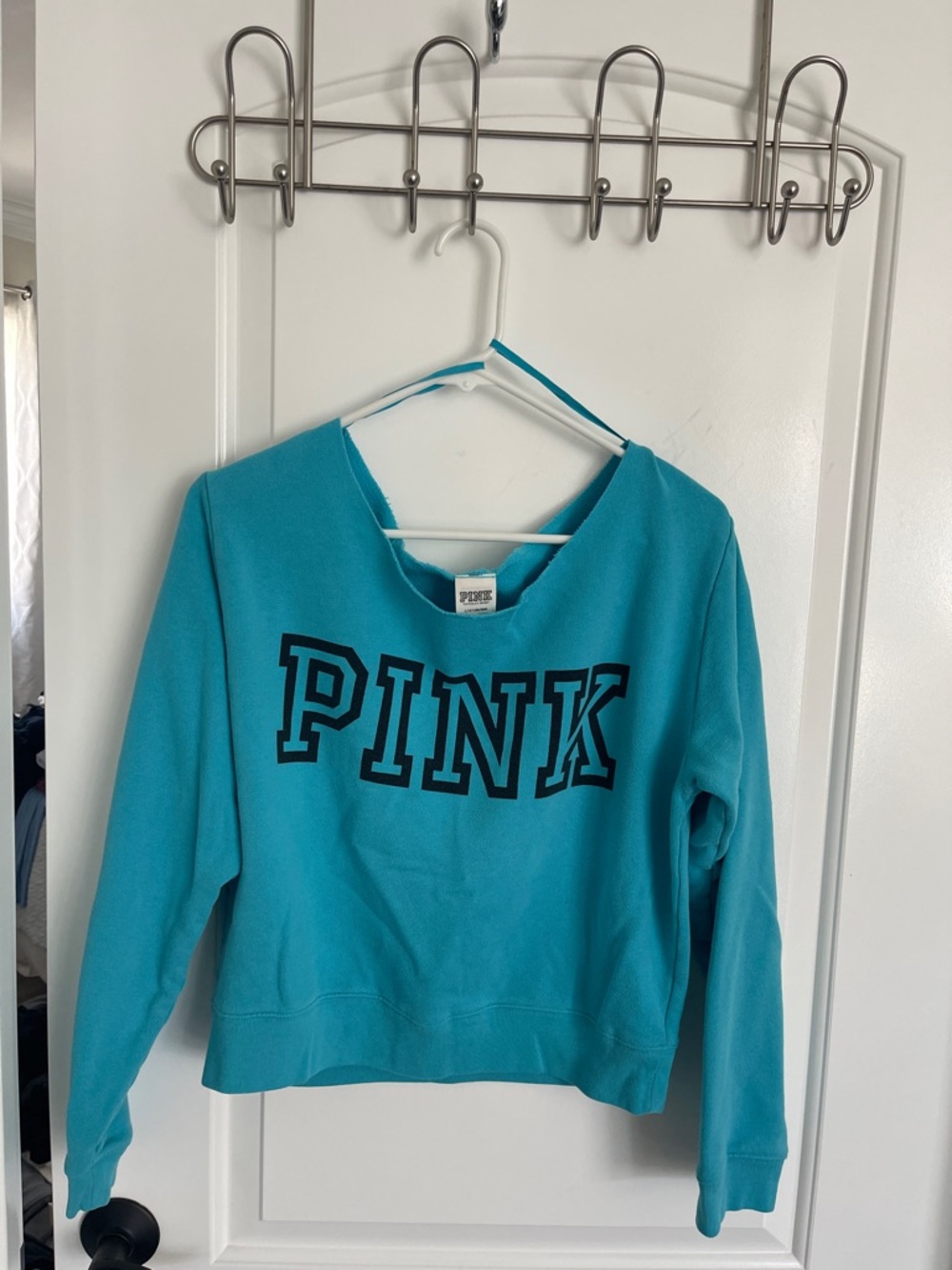 PINK Victoria's Secret Teal Crewneck Sweatshirt with Black Logo